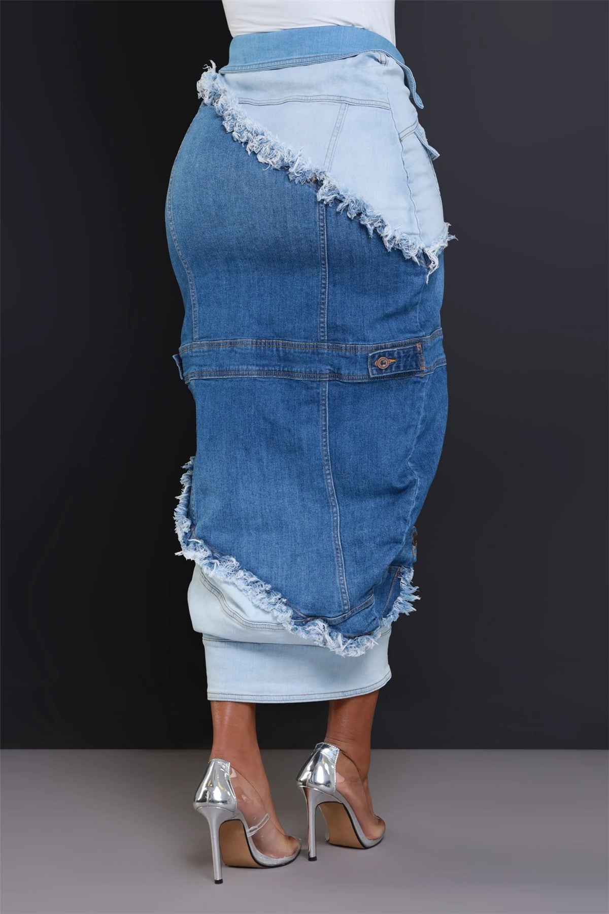 Denim Patchwork Split Skirt