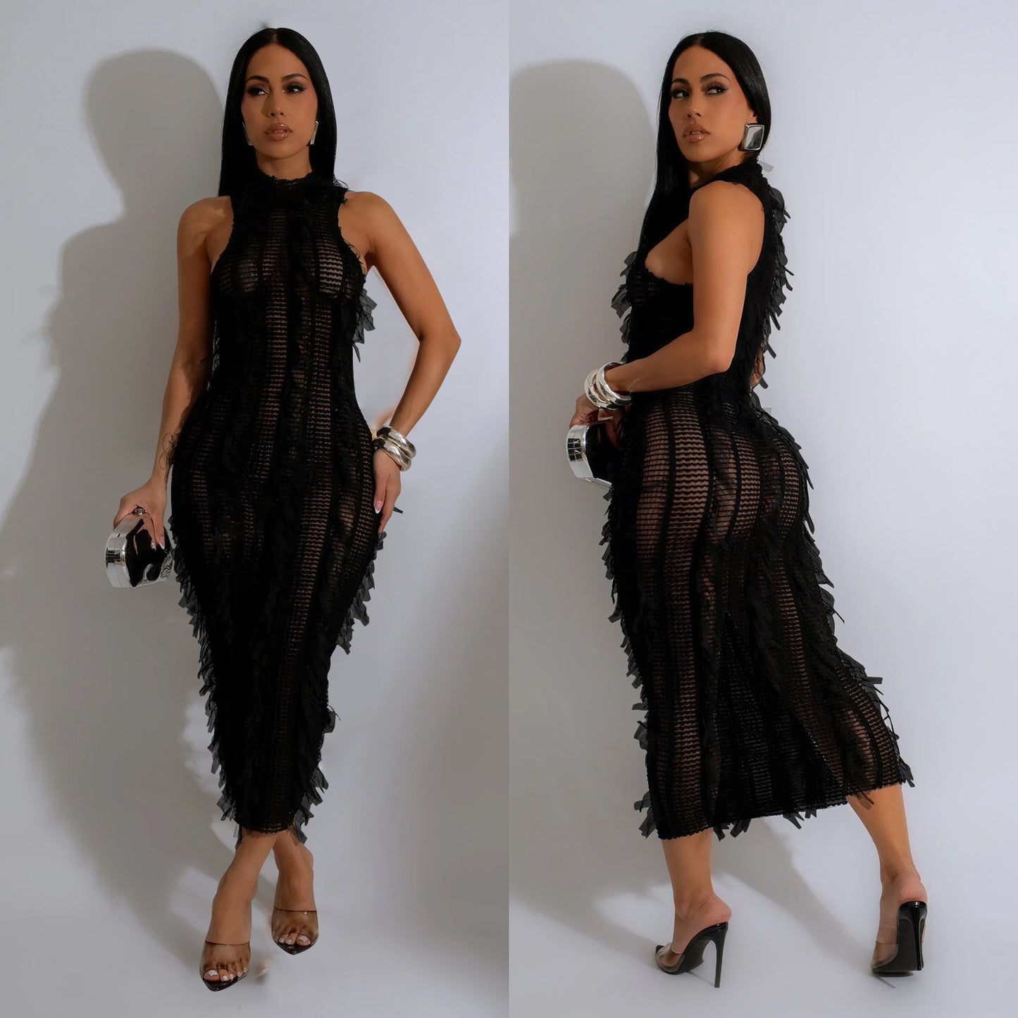 NILLA SEE-THROUGH MESH DRESS