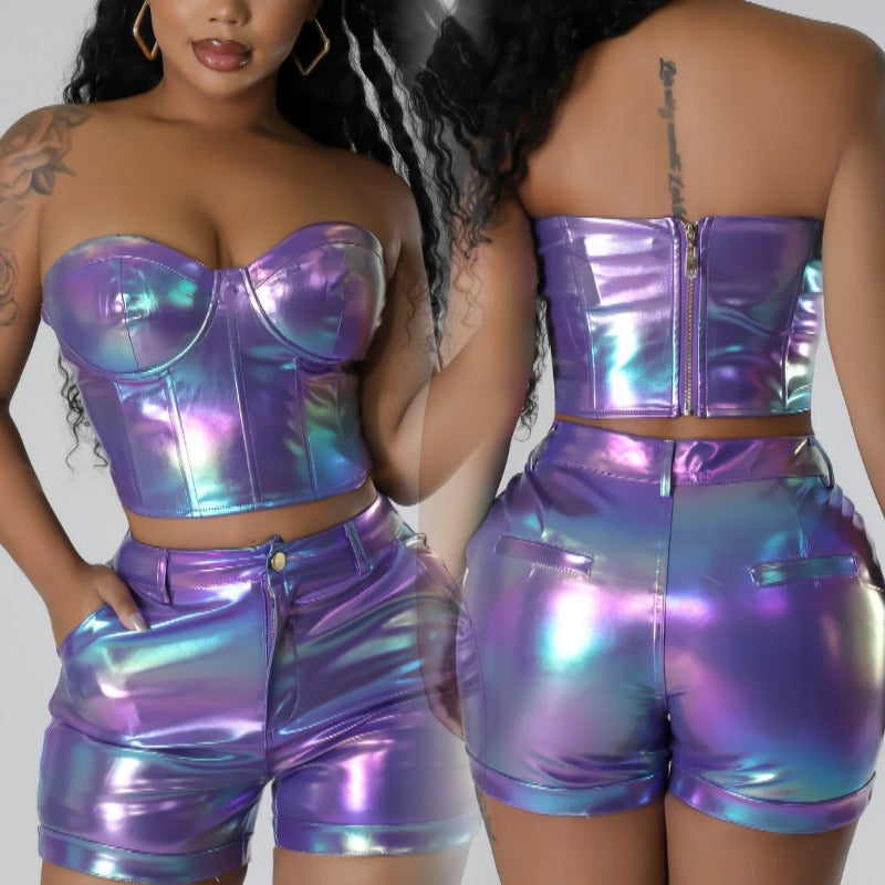 IRIDESCENT TWO PIECE SHORTS SET